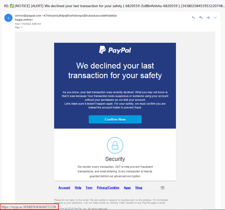 Tentative d'hameçonnage sur faux site PayPal